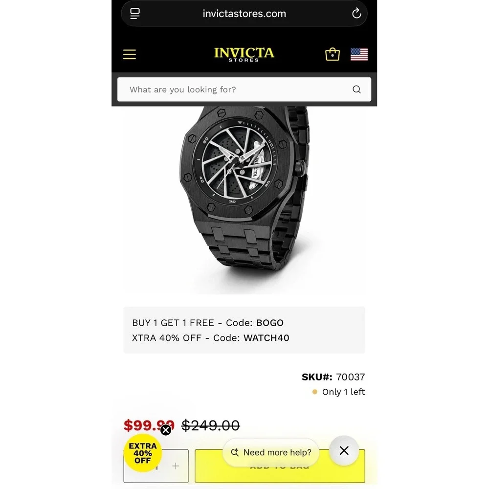 Invicta Speedway Rim Men's Watch - 42mm, Black (70037) with case